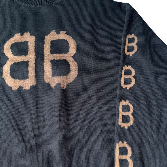 Balenciaga knitwear BB bitcoin logo turtle neck sweater men medium black - Picture 7 of 8
